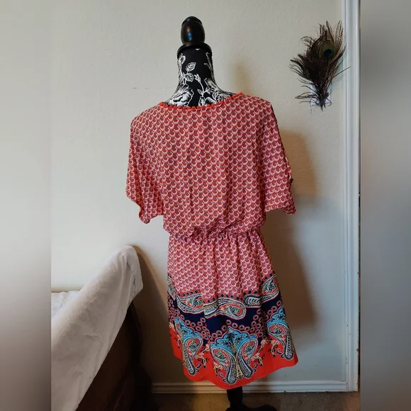 NWT Francesca's Collection Adorable "Mya'n Bohemian Midi Dress (Medium) 🧡🤍🩵🧡 - Picture 4 of 16